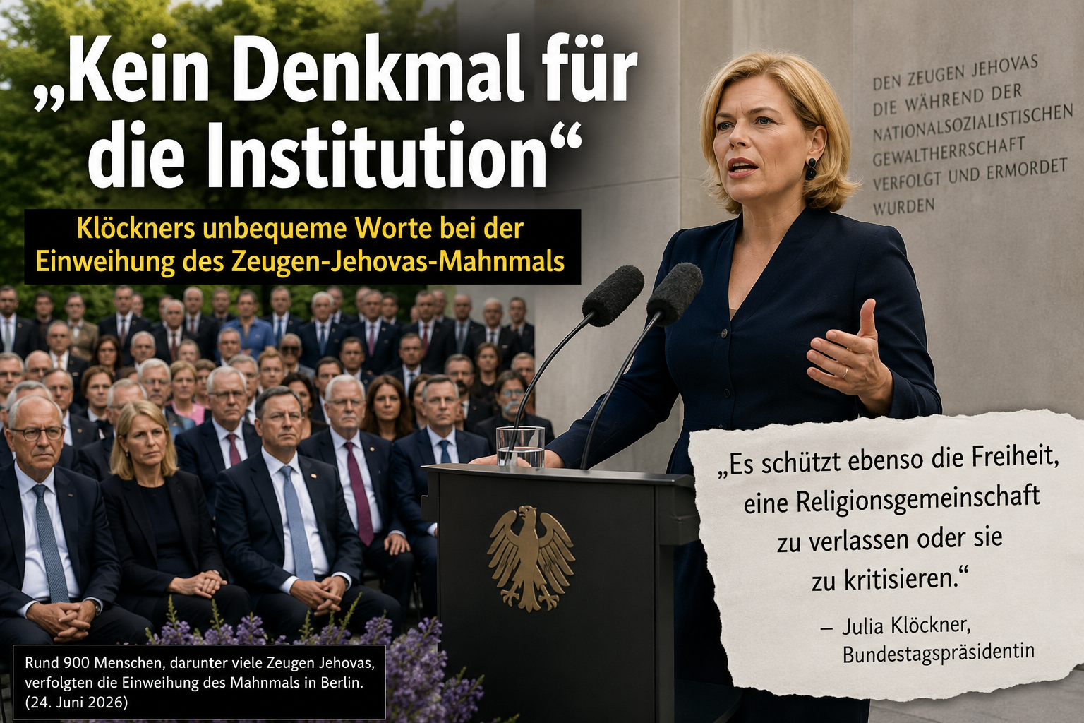 „Kein Denkmal für die Institution“ – Julia Klöckners ziemlich unbequeme Rede vor den Zeugen Jehovas